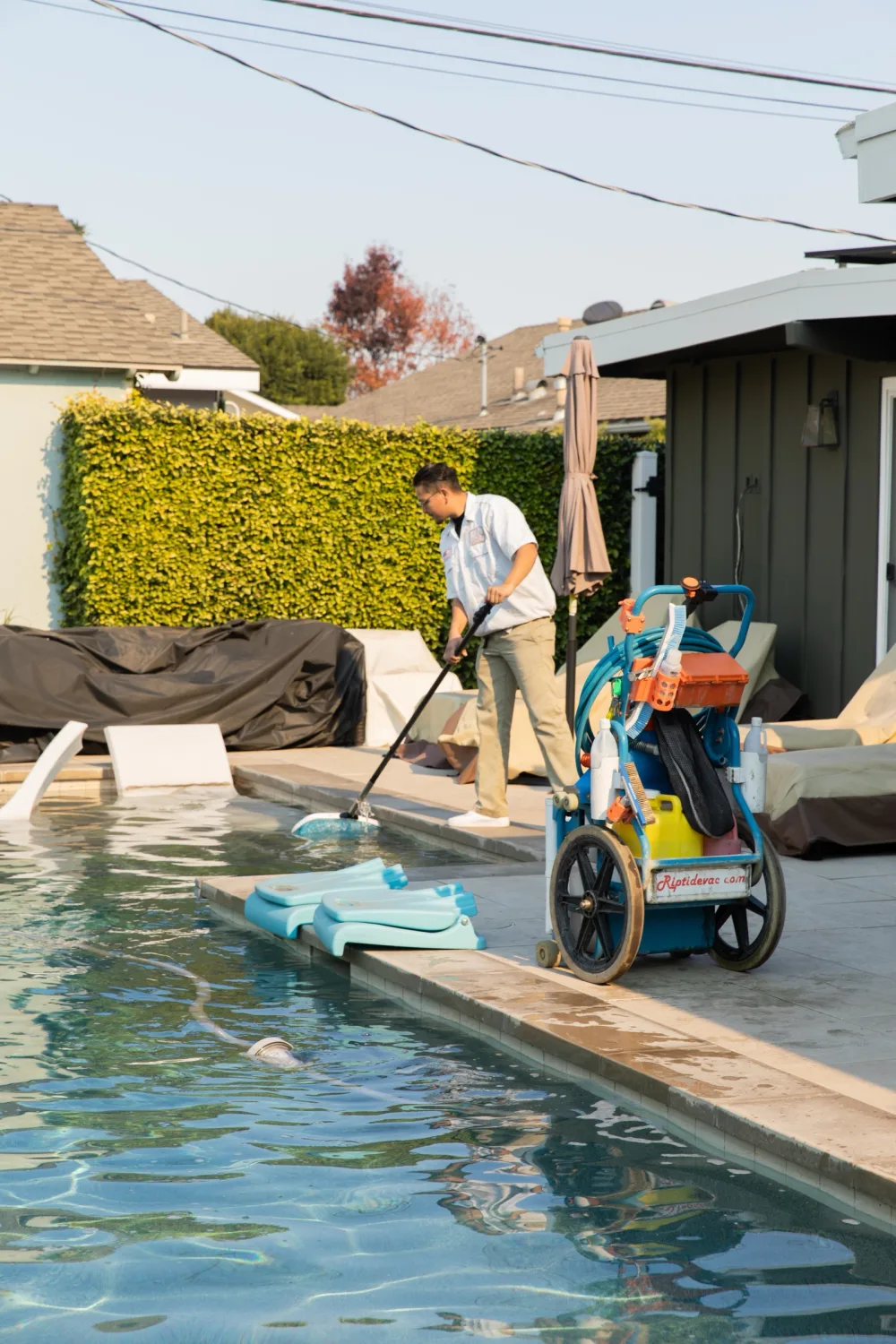 Clean residential pool and spa serviced in Long Beach